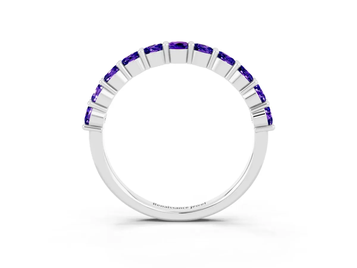 Round Tanzanite Half Eternity Band with Prong Setting Silver