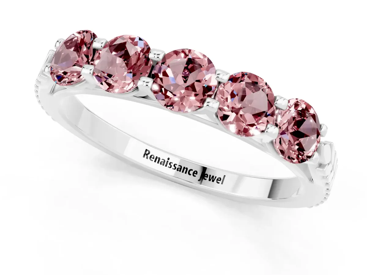 Five-Stone Round Morganite Prong-Set Band Silver