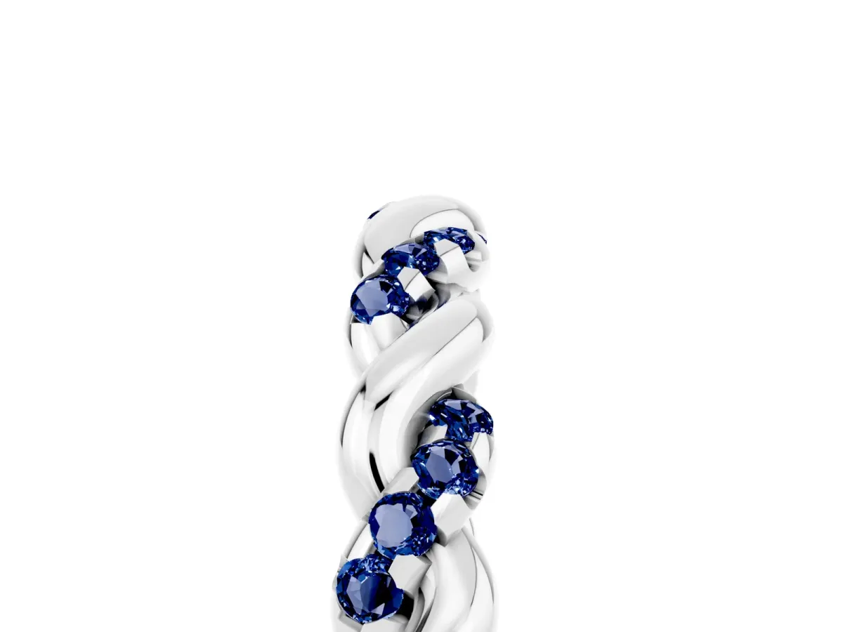 Twisted Pavé Round Blue Sapphire Eternity Band Silver