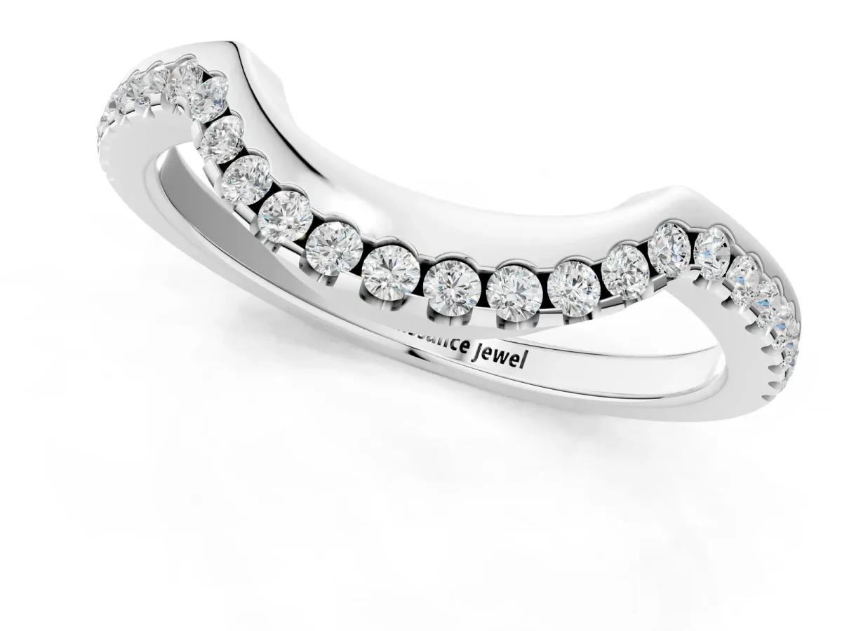Pavé Round Diamond Contour Band with Shared Prong Setting Silver