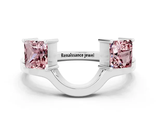 Princess Cut Morganite Two-Stone Open Band Ring with Four-Prong Setting Platinum