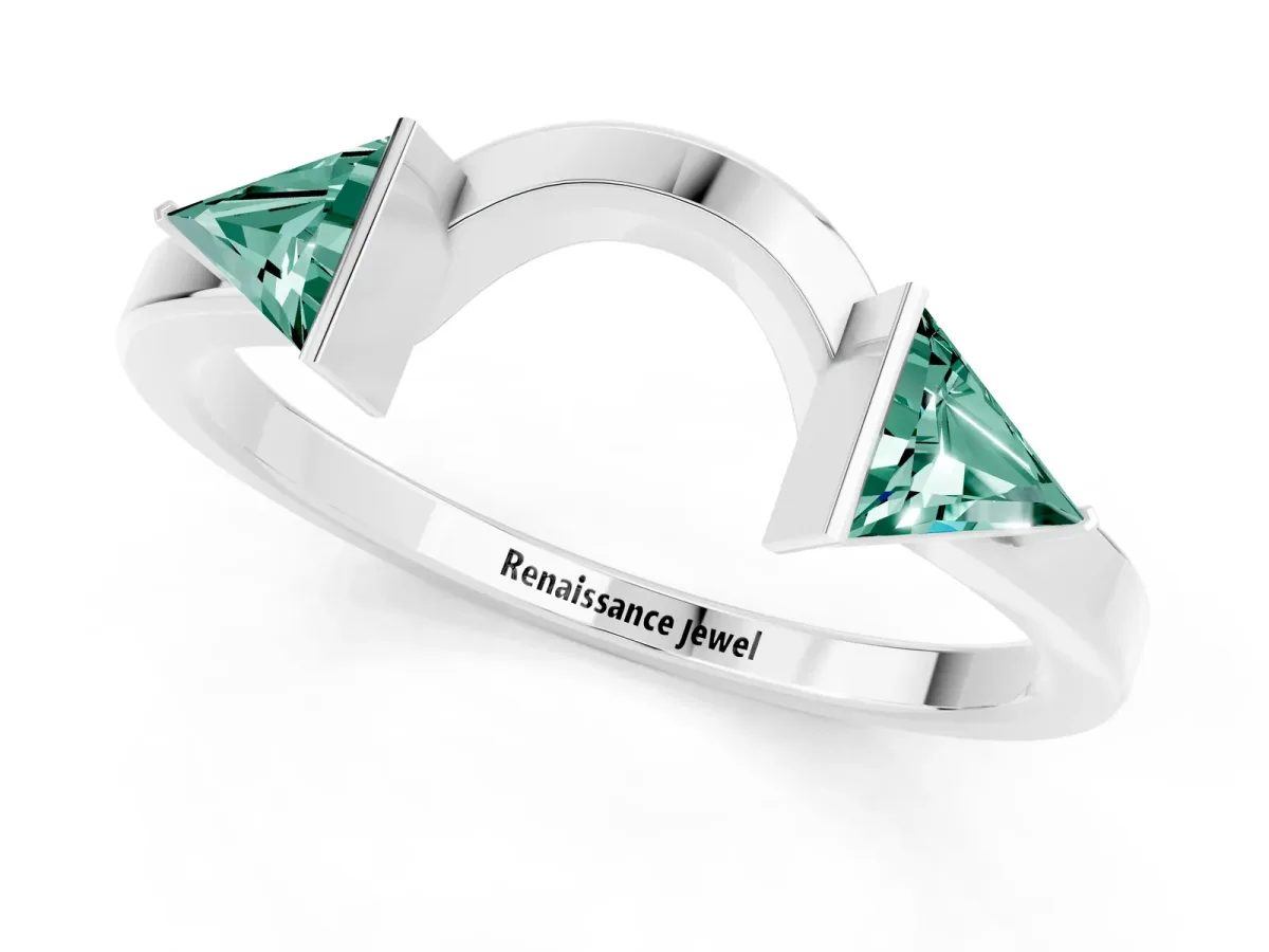 Trillion Green Sapphire Open Band Ring with Bezel Setting Platinum