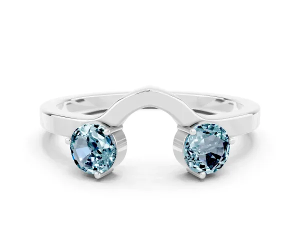 Dual Round Aquamarine Open Band Ring with Prong Setting Platinum