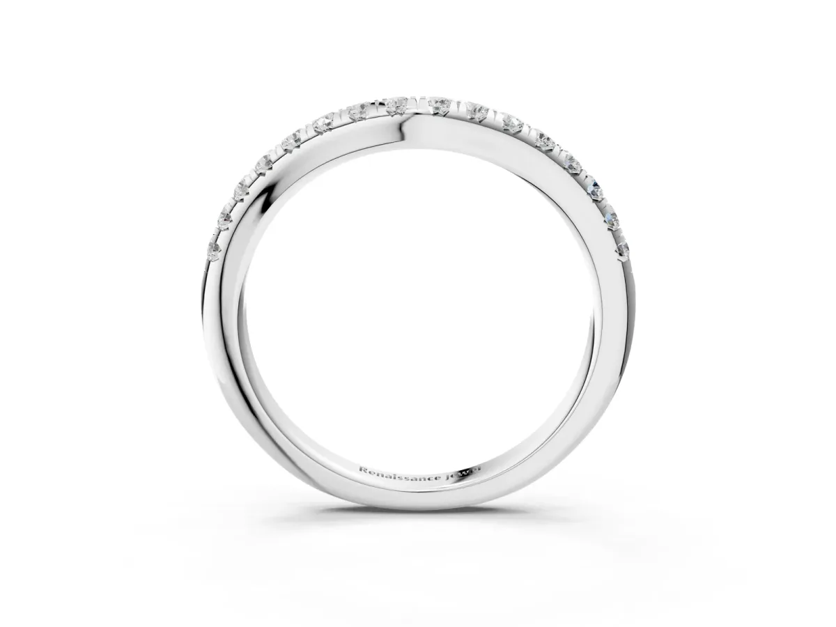 Round Diamond Pavé Curved Band with Shared Prong Setting Silver
