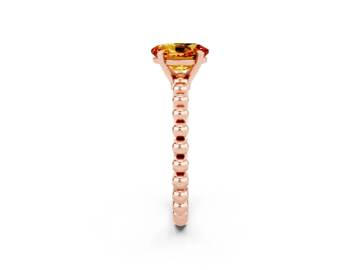 Oval Cut Citrine Solitaire Ring with Beaded Band and Prong Setting Rose gold