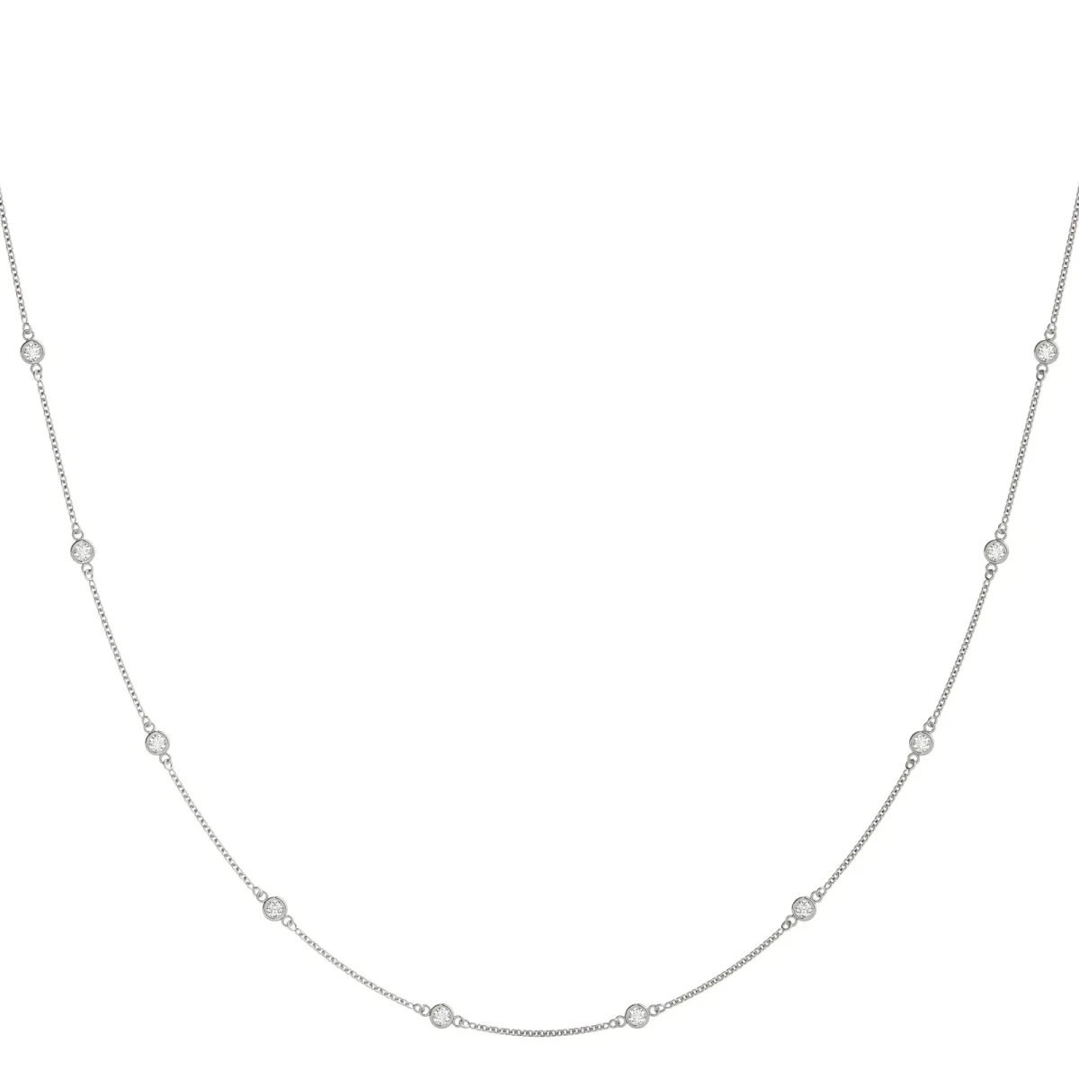 Bezel-Set Round Diamond Station Necklace with Cable Chain Silver