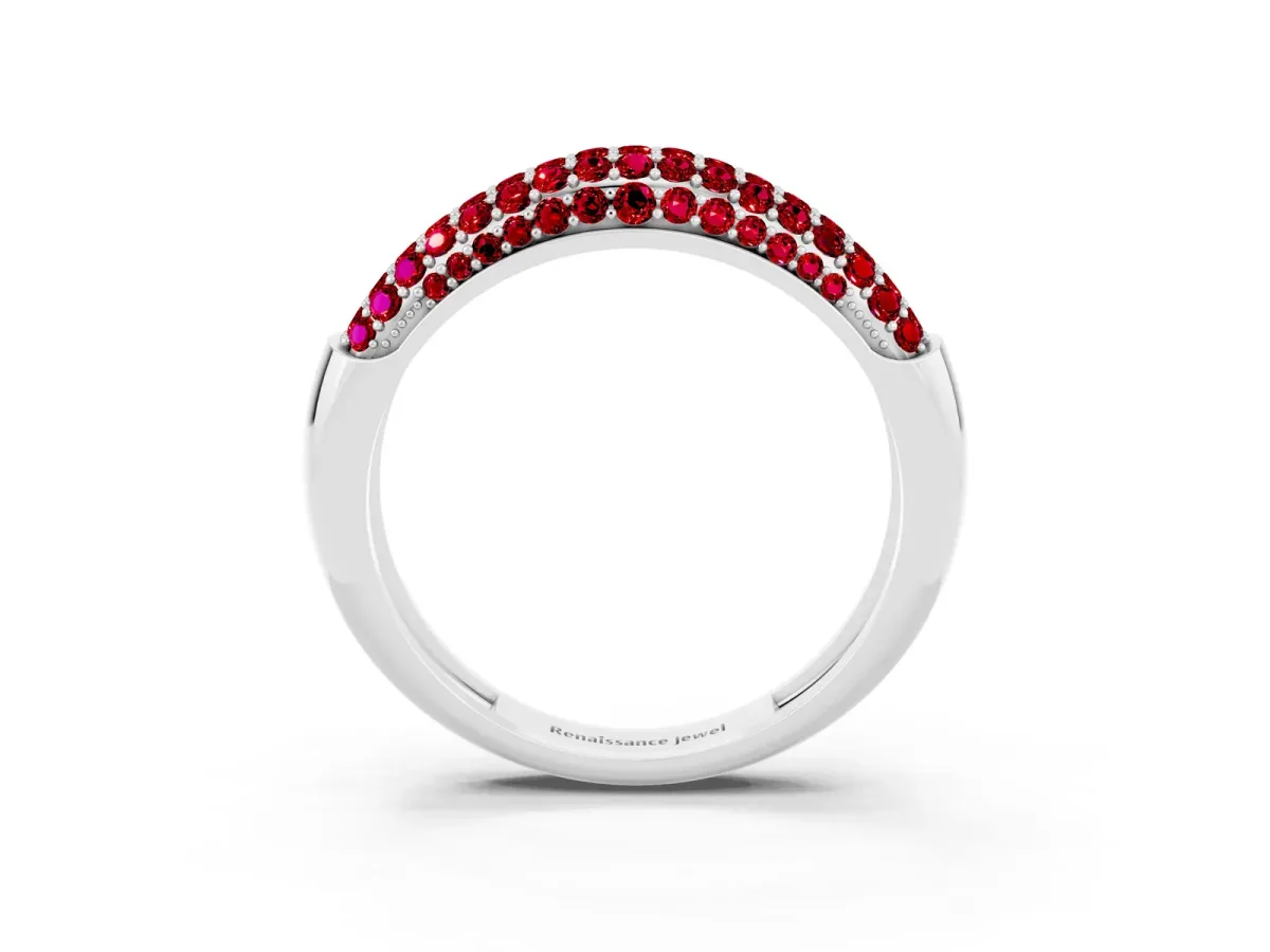 Three-Row Pavé Round Ruby Dome Band Platinum