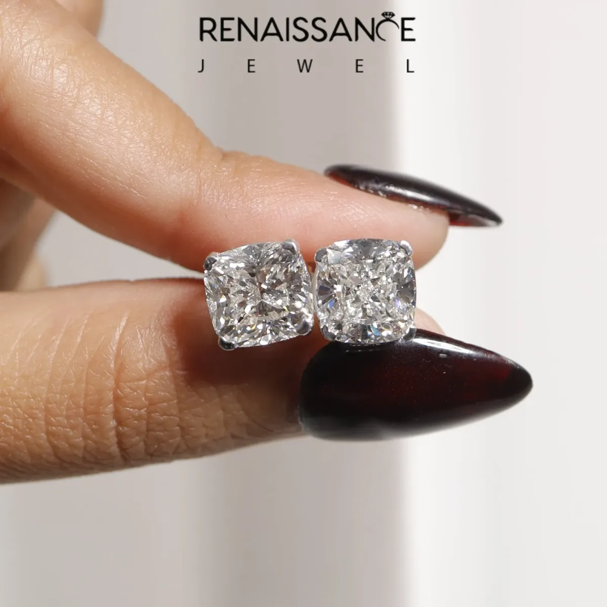Cushion Cut Diamond Stud Earrings Silver