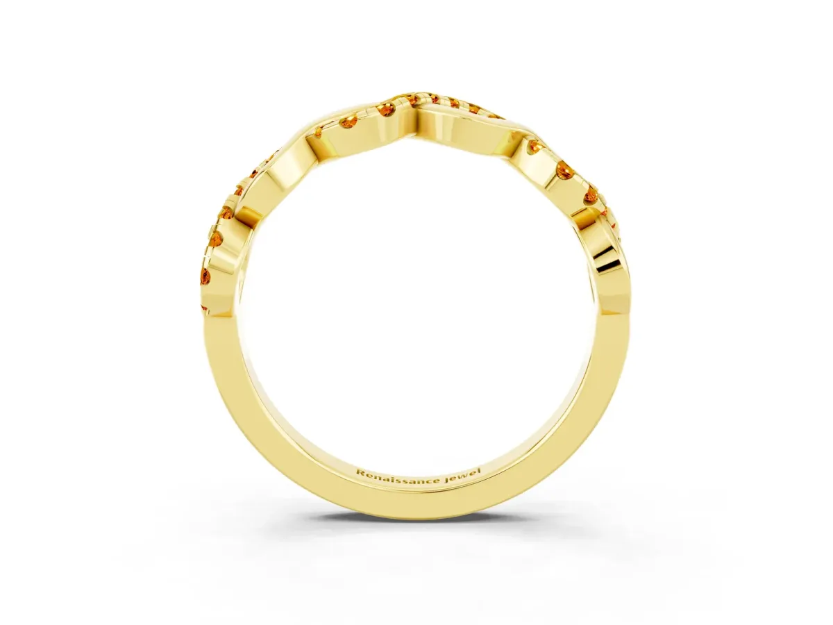 Twist Infinity Round Citrine Band with Pavé Setting Yellow gold