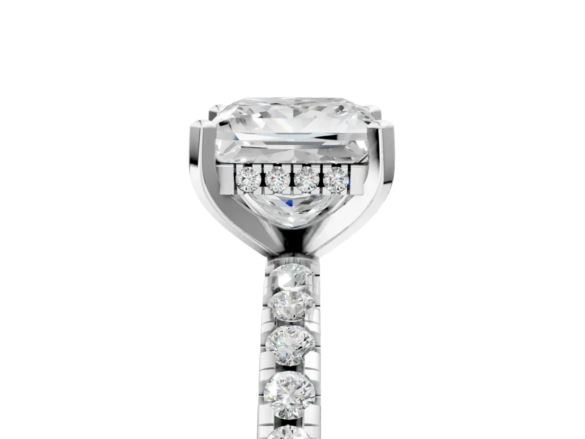 Princess Cut Diamond Solitaire Ring with Round Pavé Band and Four-Prong Setting Silver