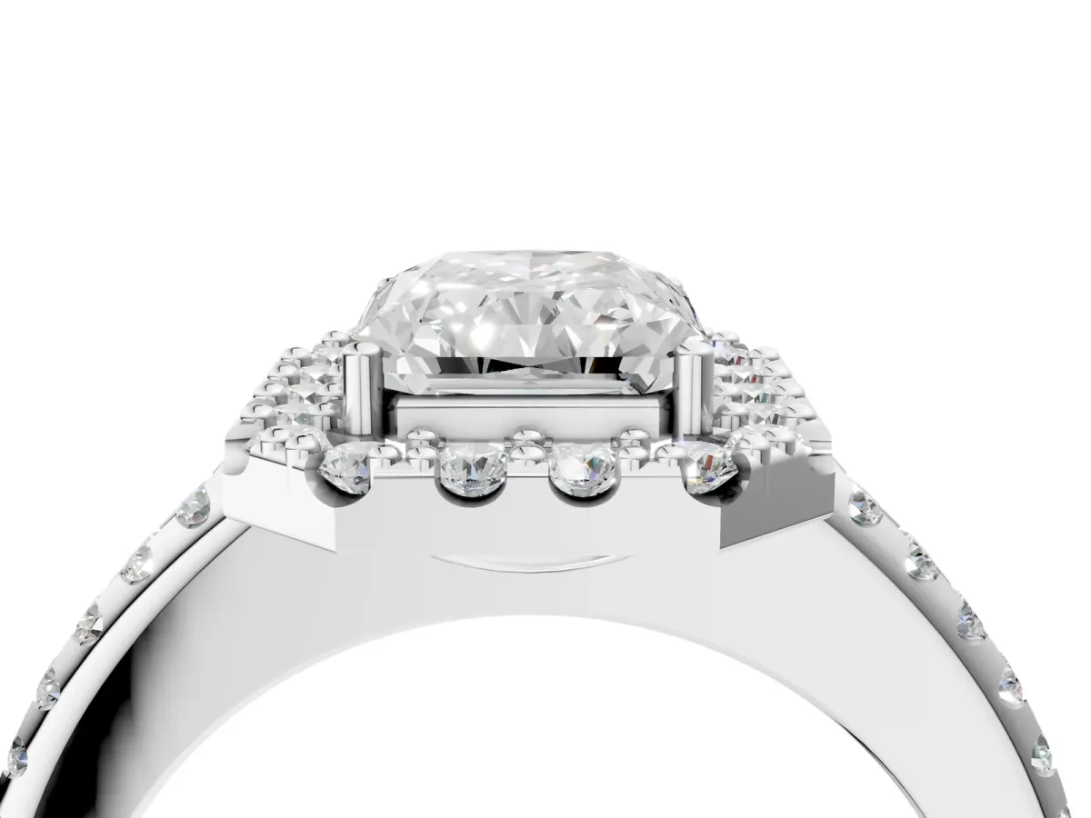 Radiant Cut Diamond Pavé Halo Ring with Four-Prong Setting Platinum