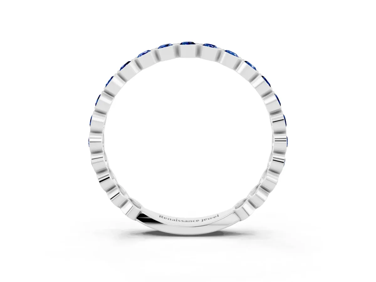 Round Blue Sapphire Bezel Set Eternity Band Platinum