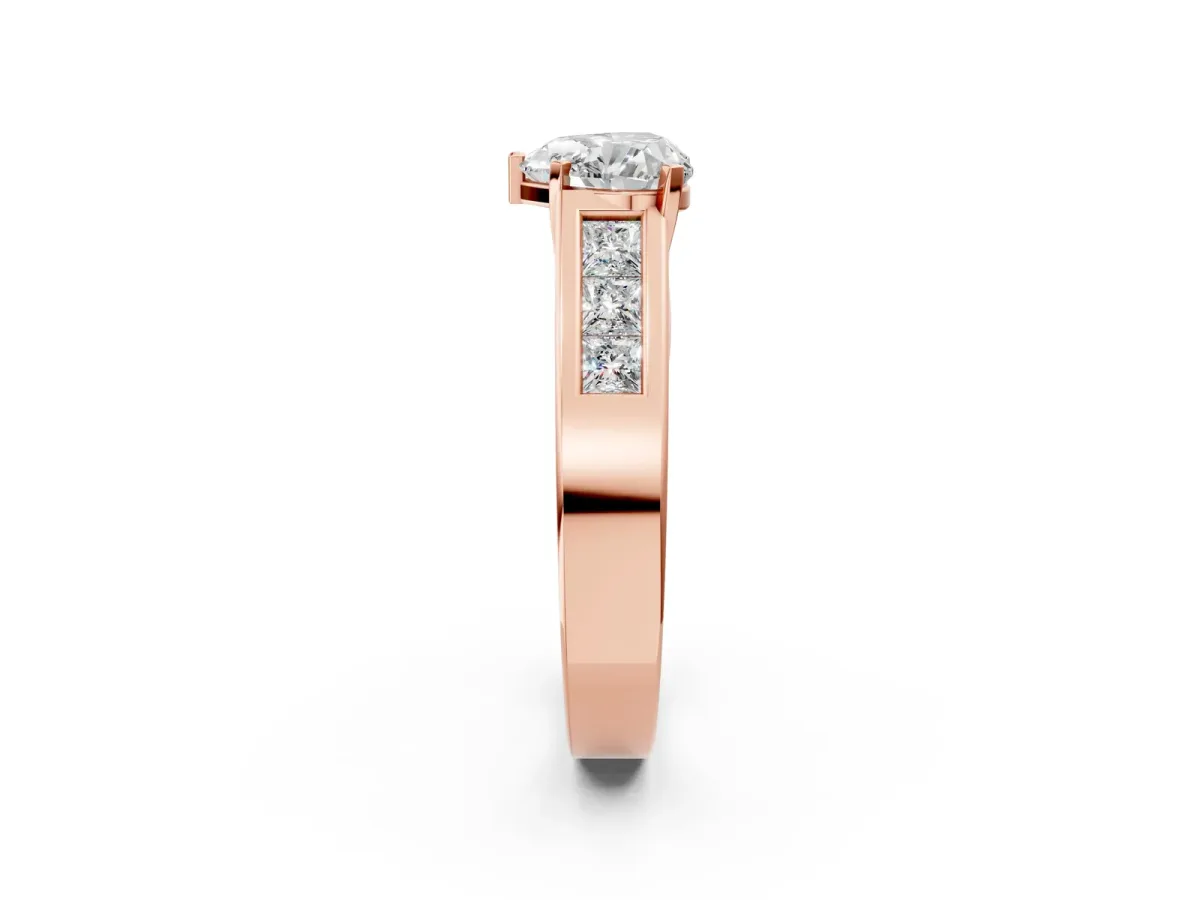 Heart Cut Cut Channel Set Solitaire Ring with Four-Prong Setting Rose gold