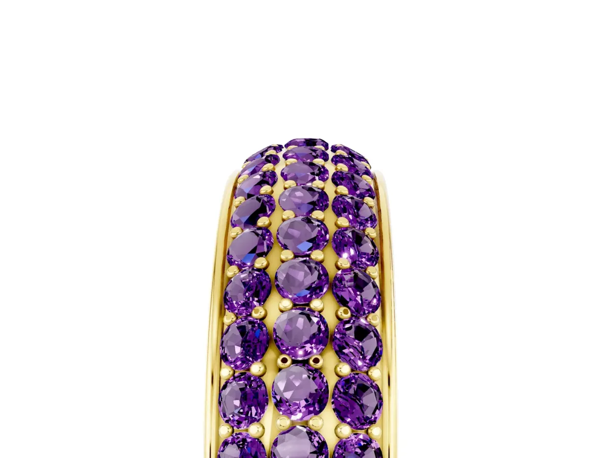 Three-Row Round Amethyst Eternity Band with Shared Prong Setting Yellow gold