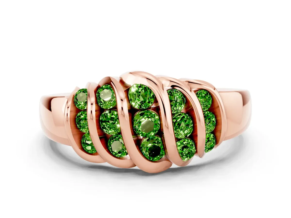 Round Peridot Multi-Row Crossover Band Rose gold
