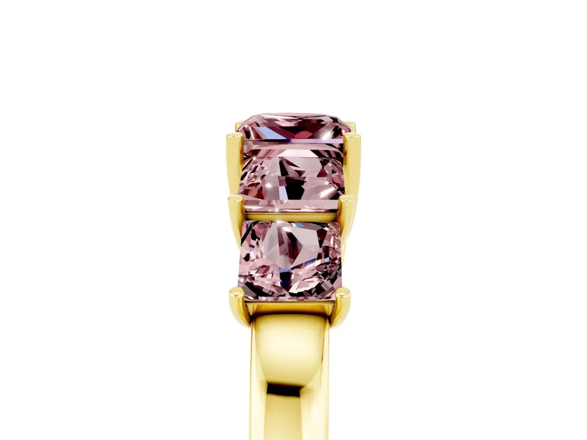 Princess Cut Five-Stone Morganite Ring with Classic Prong Setting Yellow gold