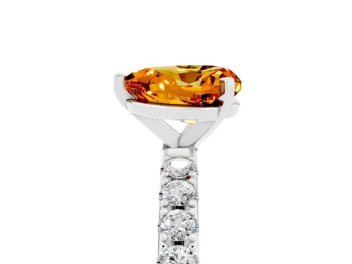 Heart Cut Citrine Solitaire Pavé Band with Four-Prong Setting Silver