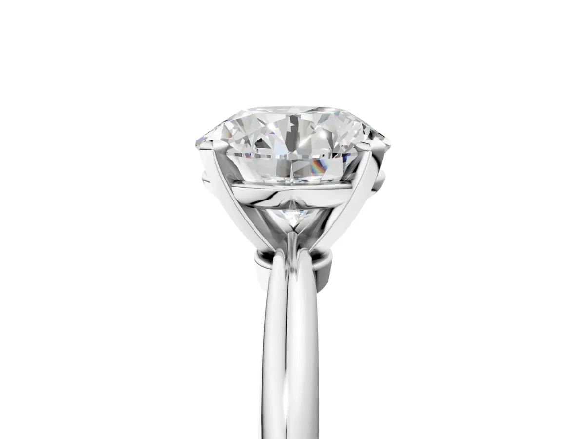 Round Cut Diamond Solitaire Ring with Six-Prong Setting and Classic Band Silver