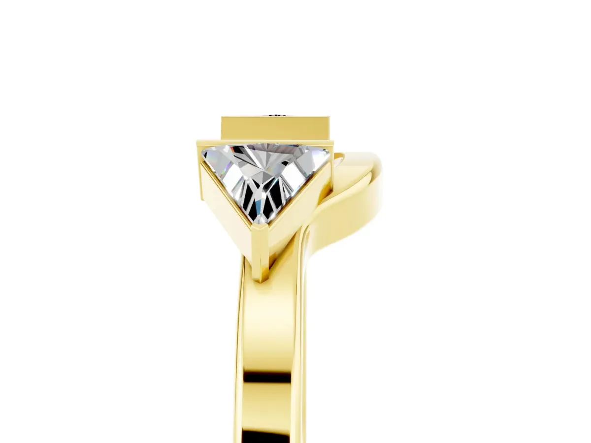 Trillion Moissanite Open Band Ring with Bezel Setting Yellow gold