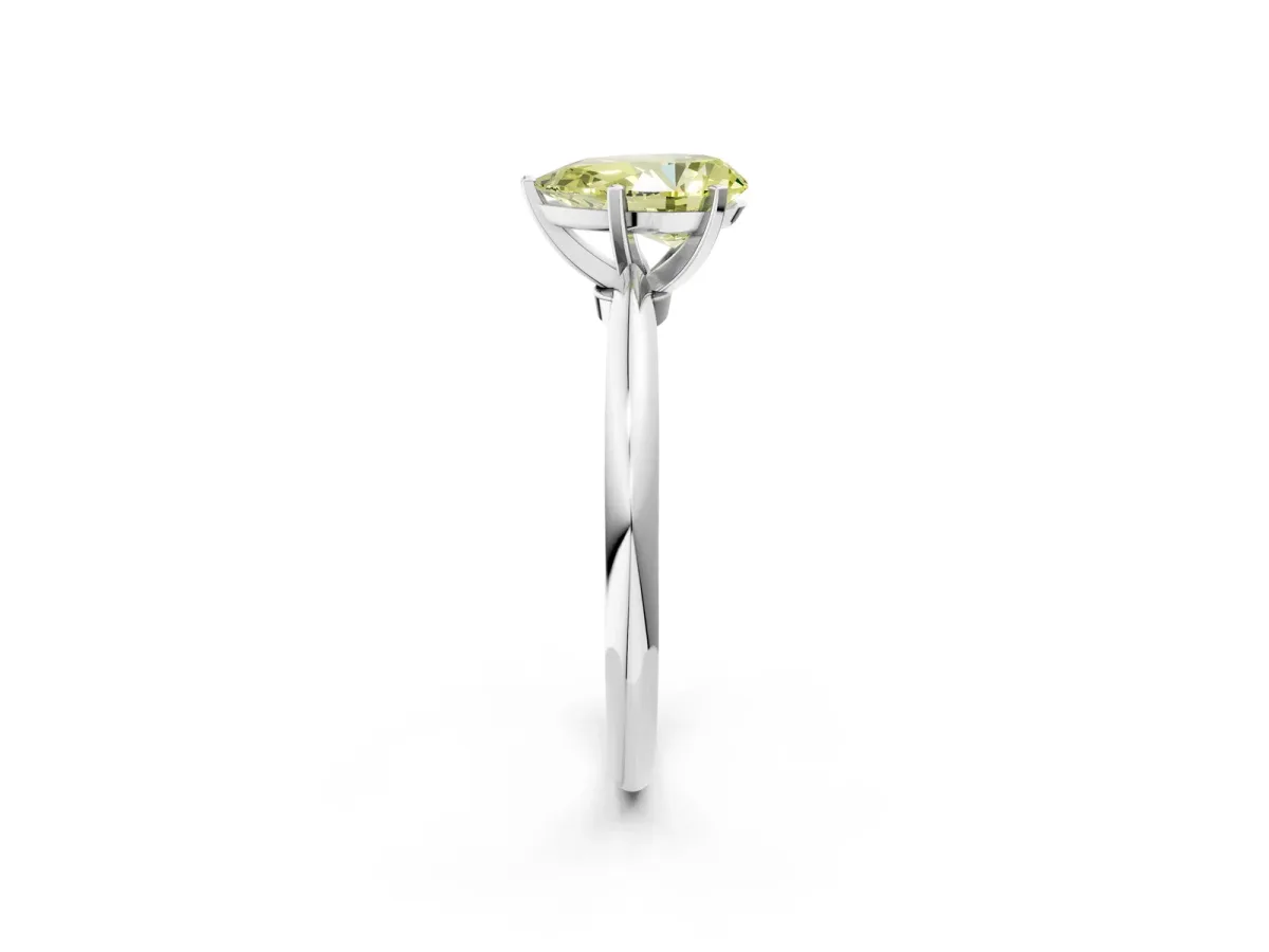Fancy Yellow Pear Cut Diamond Solitaire Ring with Six-Prong Setting and Classic Band Silver