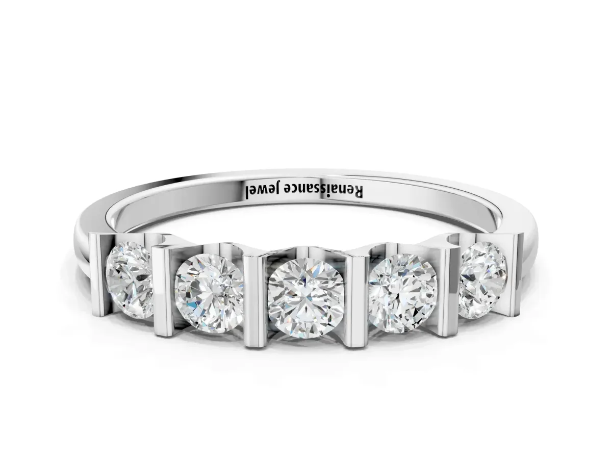 Channel-Set Round Diamond Five-Stone Band Silver