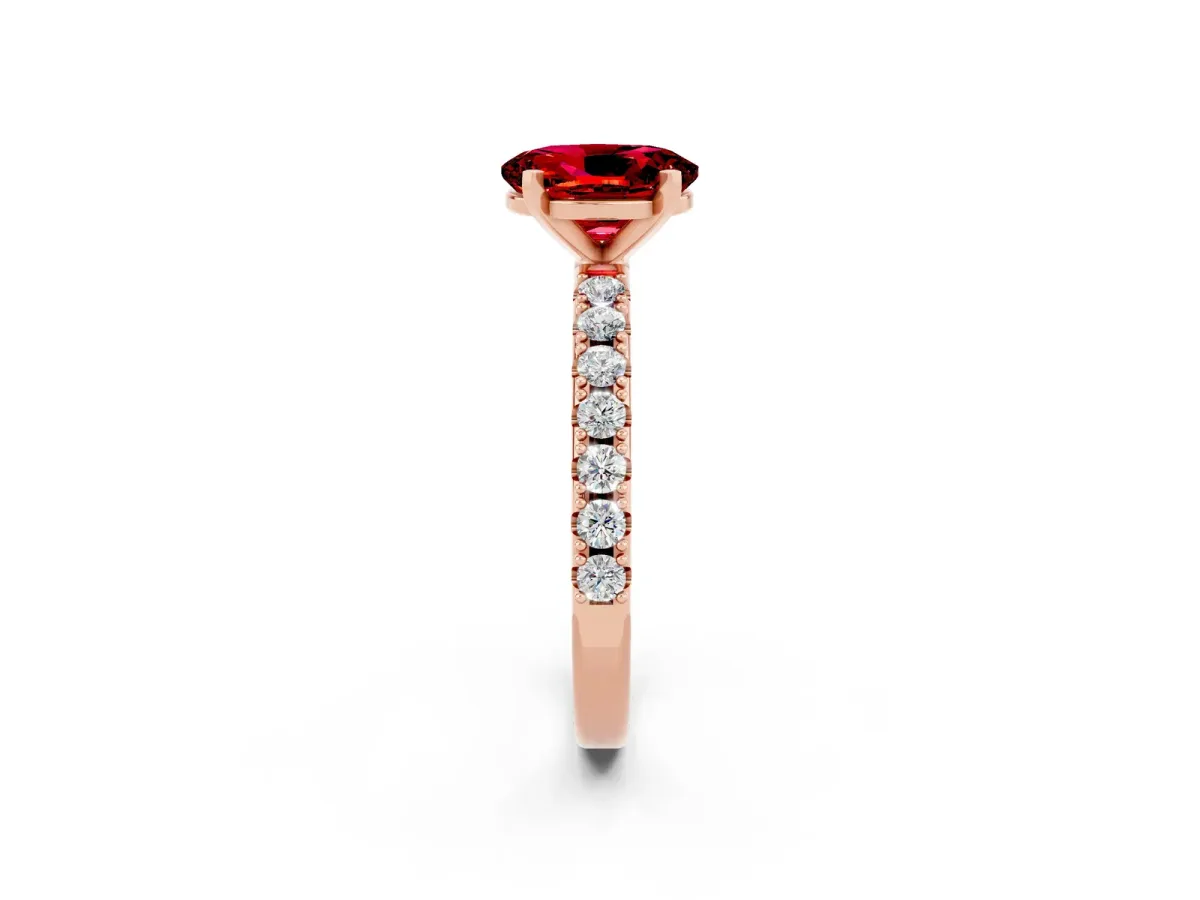 Oval Cut Ruby Solitaire Pavé Band with Four-Prong Setting Rose gold