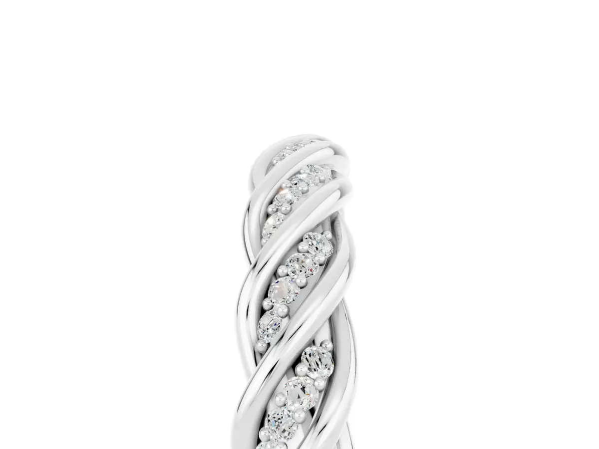 Twisted Pavé Round Moissanite Eternity Band with Shared Prong Setting White gold