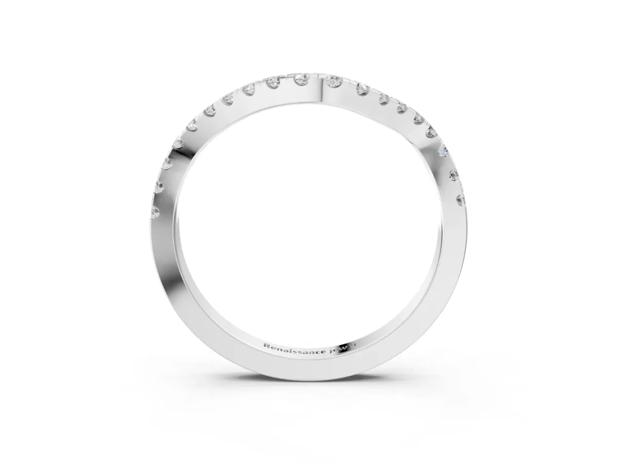 Round Diamond Pavé Wave Band with Shared Prong Setting Platinum