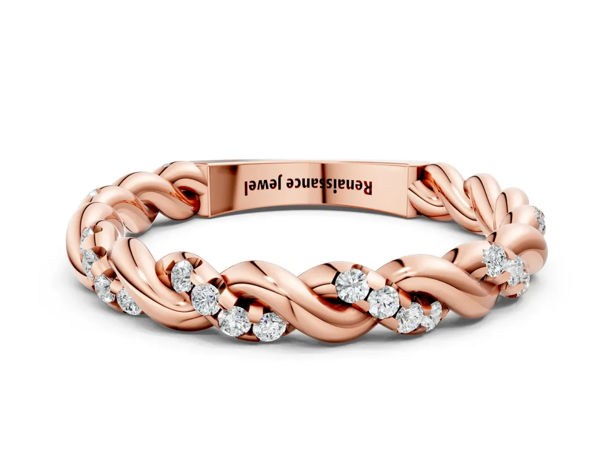 Twisted Pavé Round Diamond Eternity Band Rose gold
