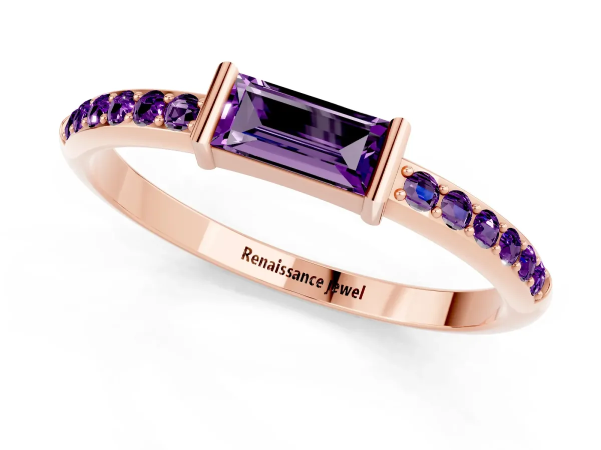 Baguette Amethyst Pavé Band with Bar Setting Rose gold