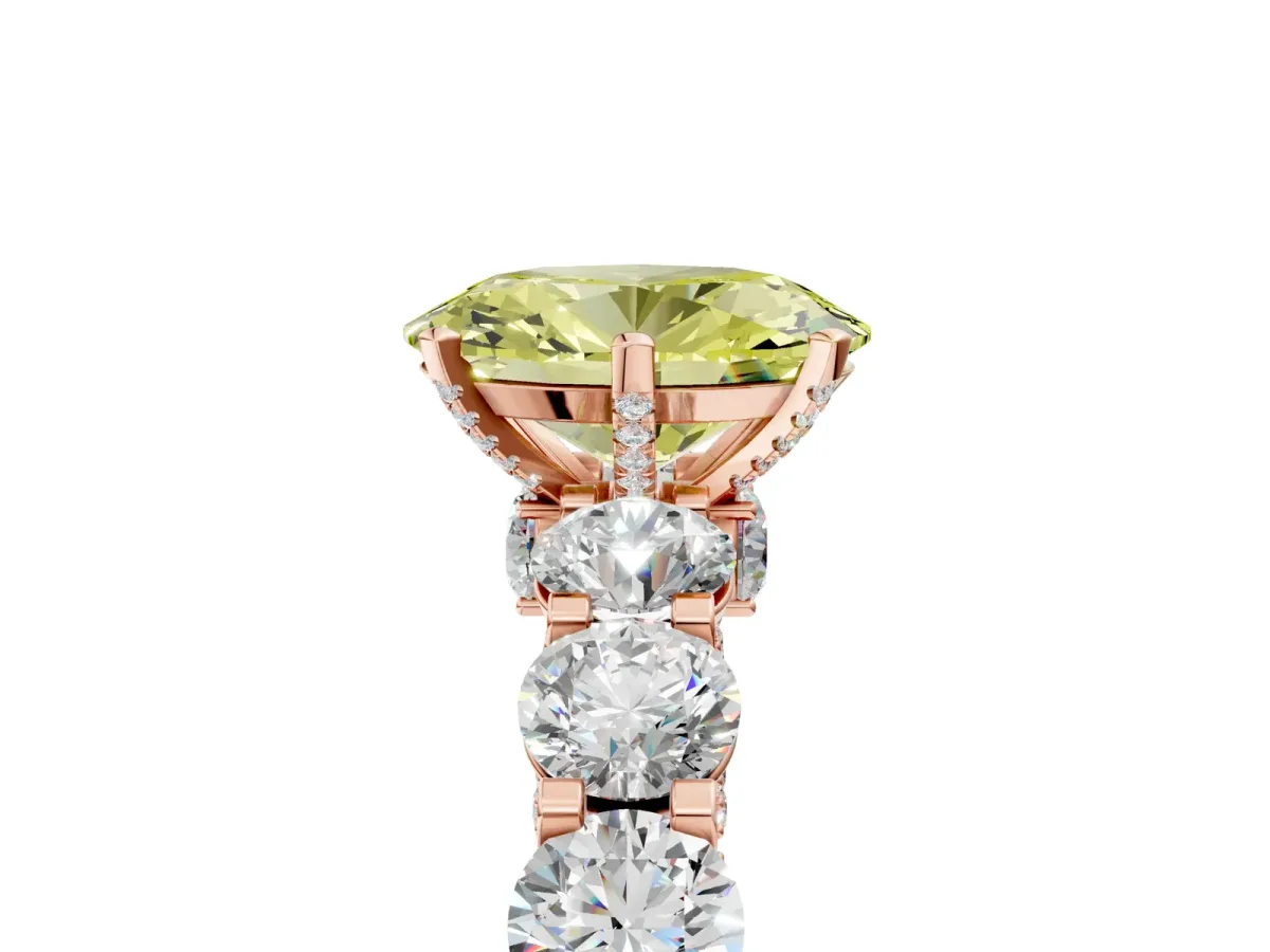Fancy Yellow Oval Cut Diamond Side Stone Engagement Ring with Four-Prong Setting Rose gold