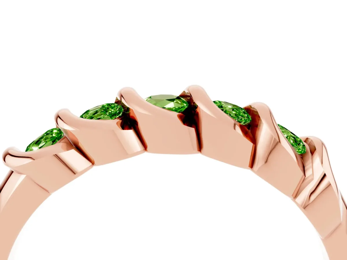 Round Peridot Eternity Band with Twist Prong Setting Rose gold