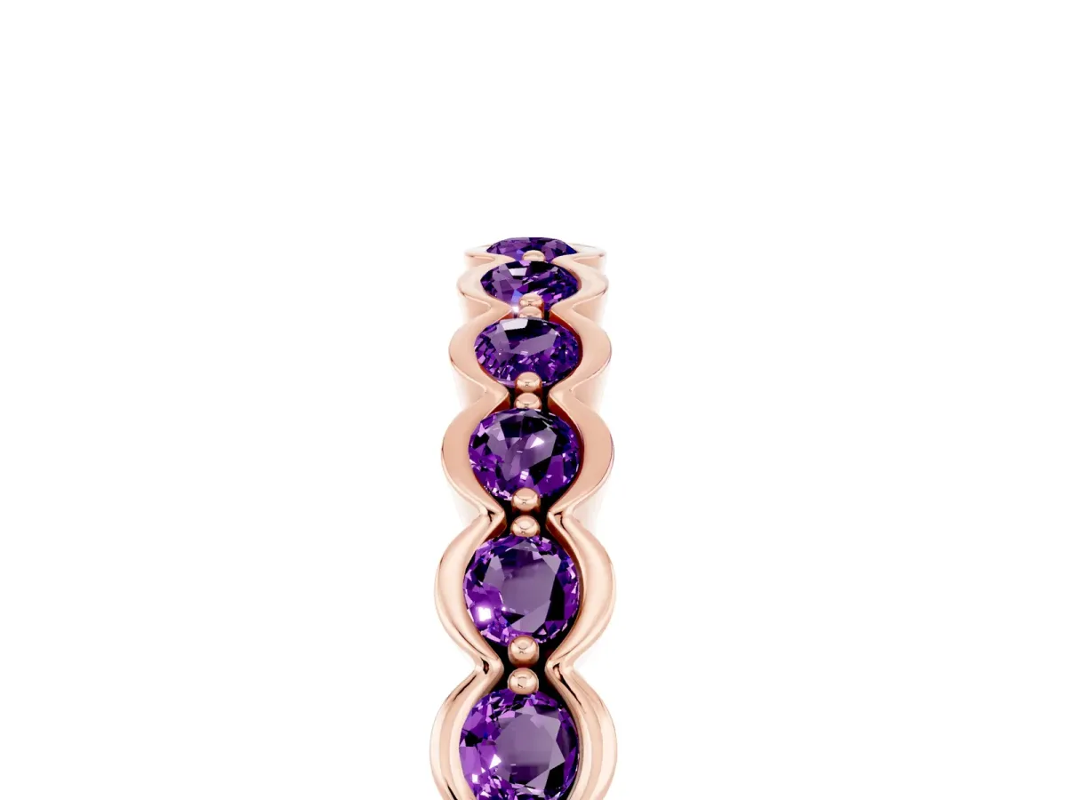 Round Amethyst Bezel Set Eternity Band Rose gold