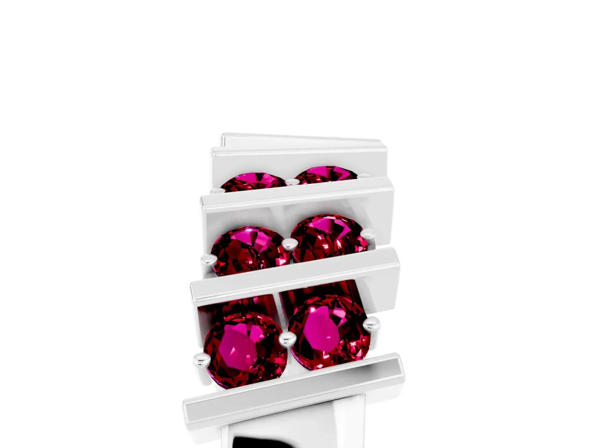 Channel Set Round Garnet Anniversary Band with Vertical Prongs Silver