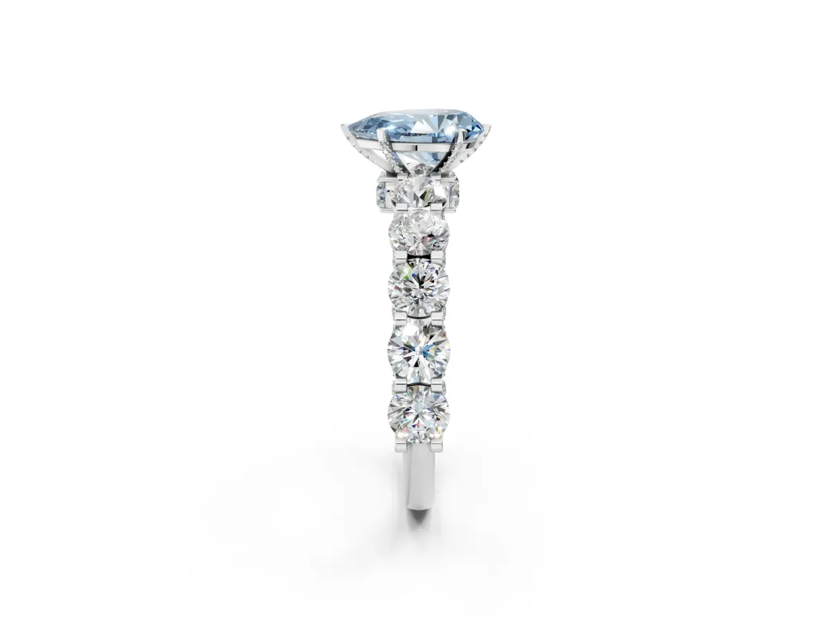 Fancy Blue Pear Cut Diamond Side Stone Engagement Ring with Four-Prong Setting White gold