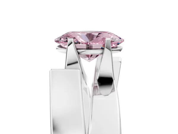 Fancy Pink Modern Tension Set Oval Cut Diamond Solitaire Wide Band Ring Platinum