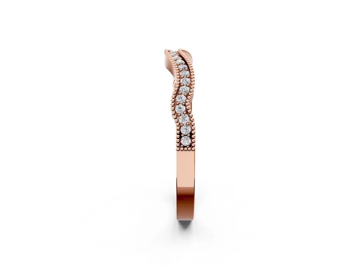 Pavé Round Diamond Curved Milgrain Band Rose gold