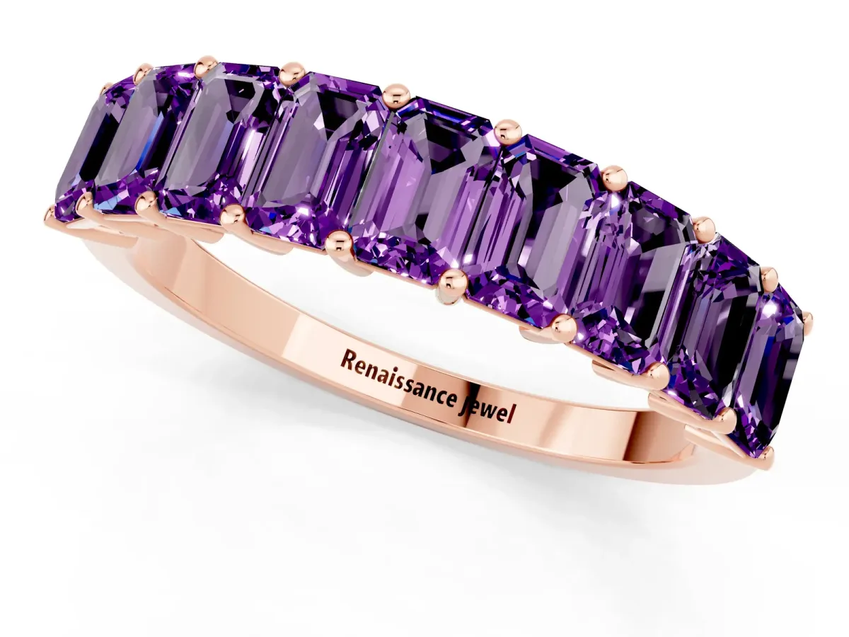 Emerald Cut Amethyst Prong-Set Eternity Band Rose gold
