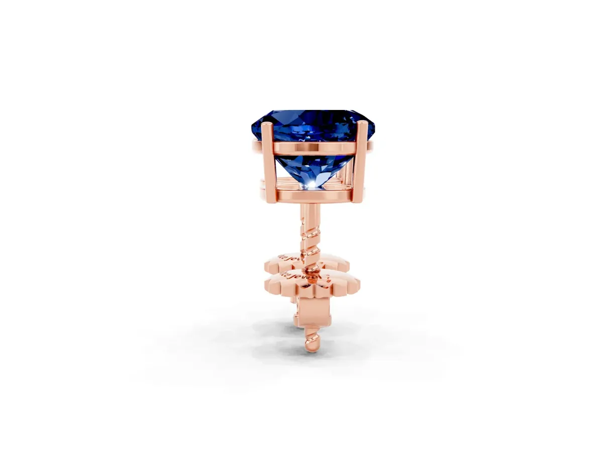 Round Cut Blue Sapphire Stud Earrings Rose gold