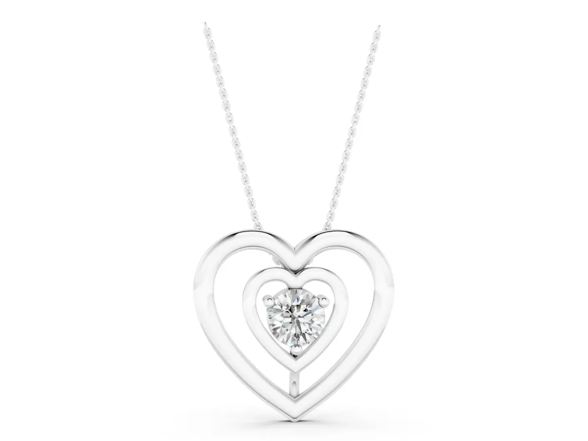 Heart Prong Round Diamond Pendant Silver