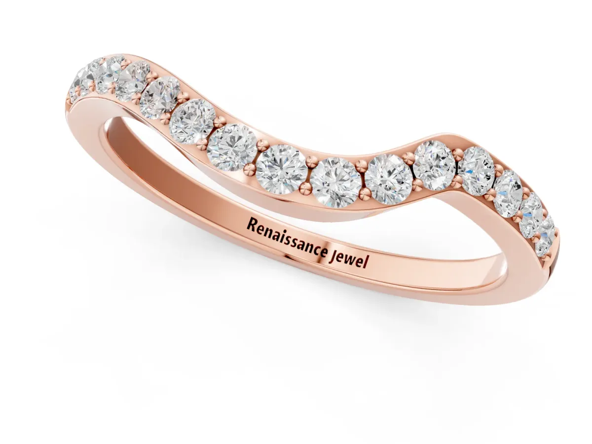 Pavé Round Diamond Curved Band with Prong Setting Rose gold