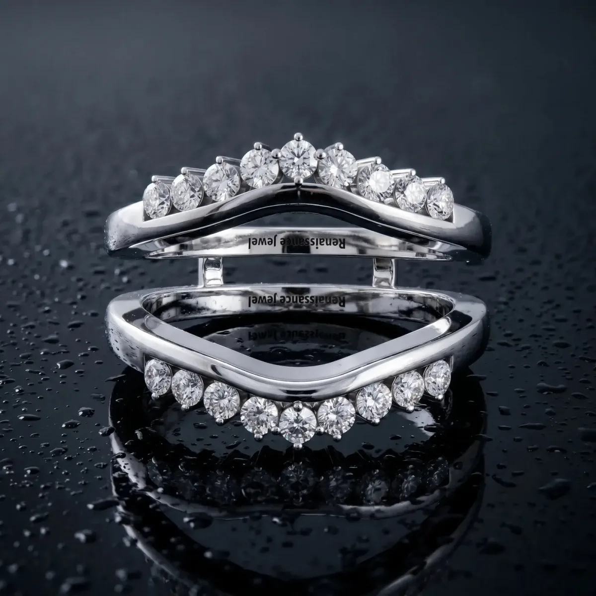 Round Diamond Chevron Contour Band with Prong Setting Platinum