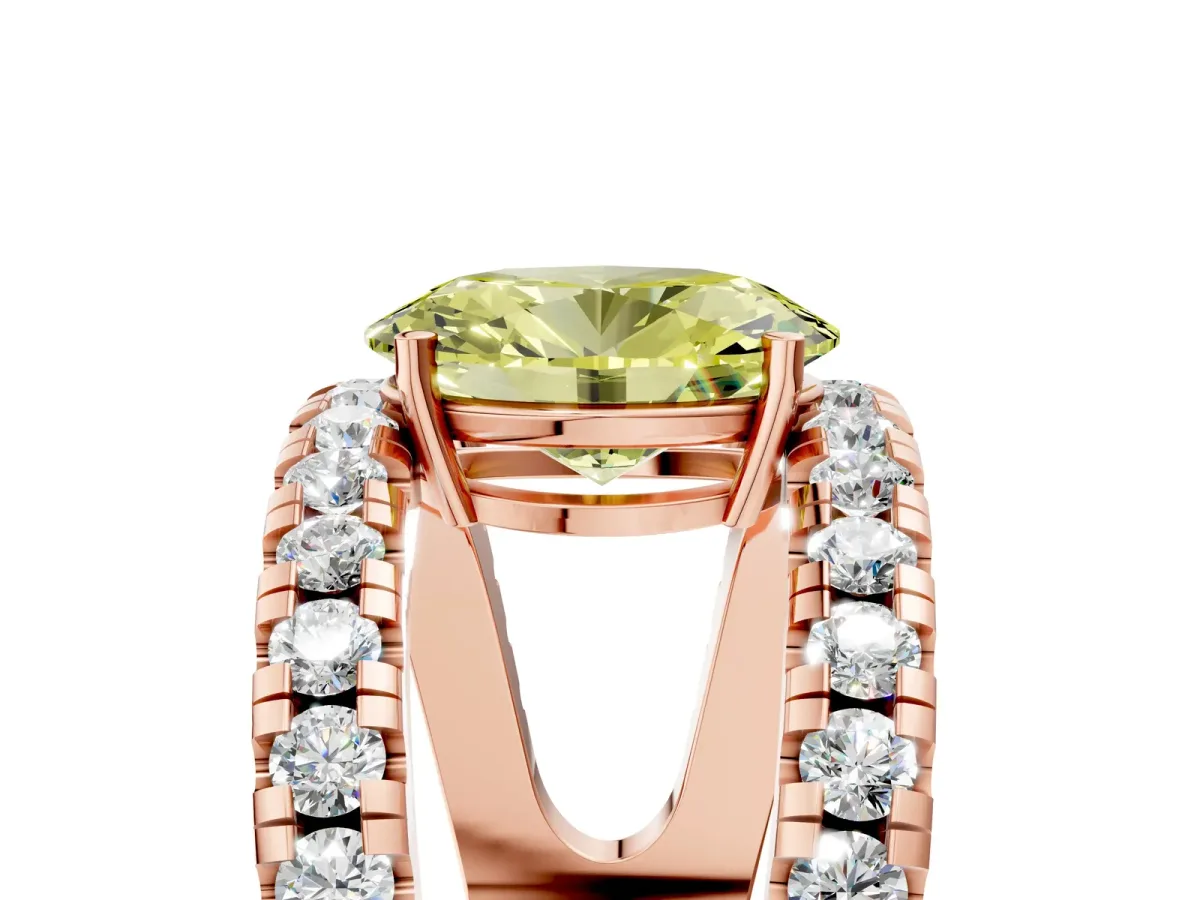 Fancy Yellow Oval Cut Solitaire Split Shank Pave Diamond Ring Rose gold