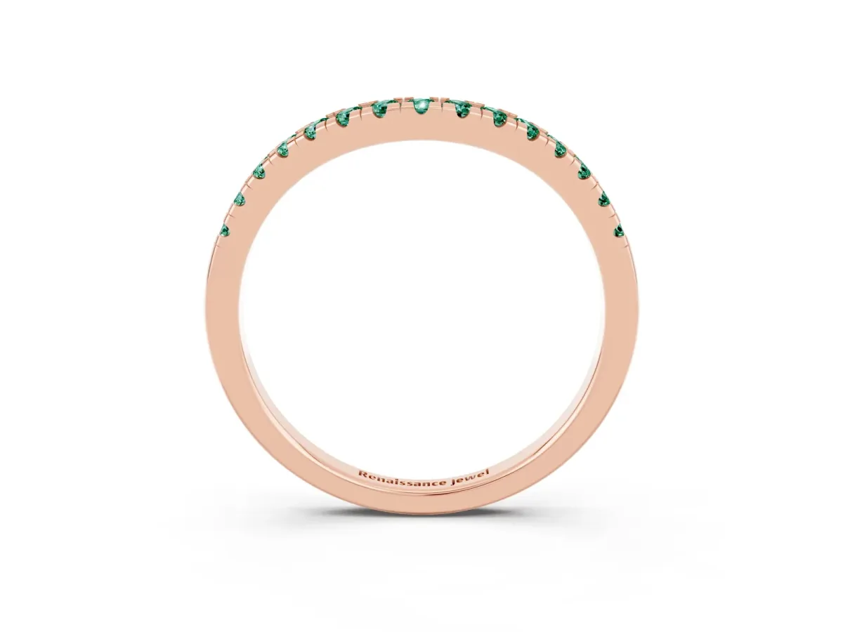Green Sapphire Pavé Curved Wedding Band Rose gold