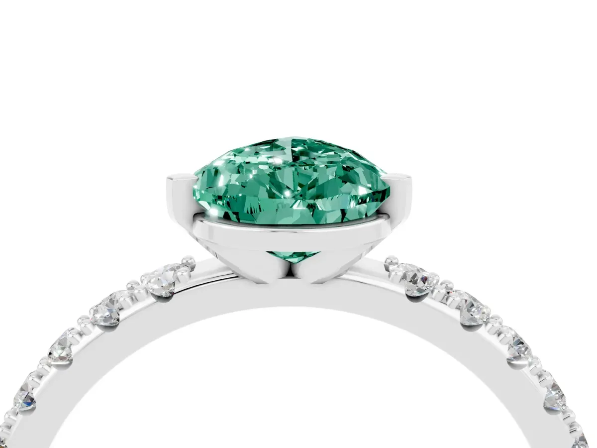 Pear Cut Green Sapphire Solitaire Pavé Band with Four-Prong Setting Silver