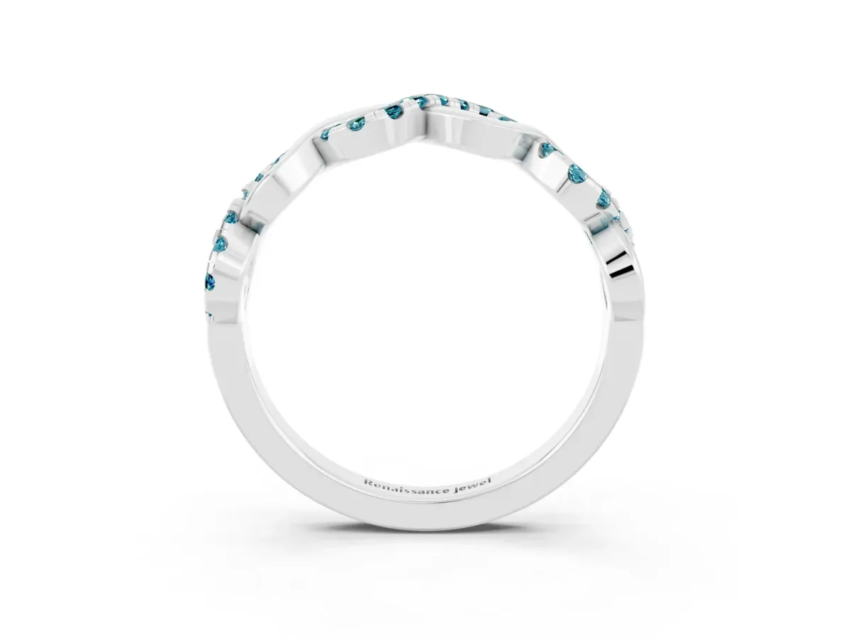 Twist Infinity Round Blue Topaz Band with Pavé Setting Silver