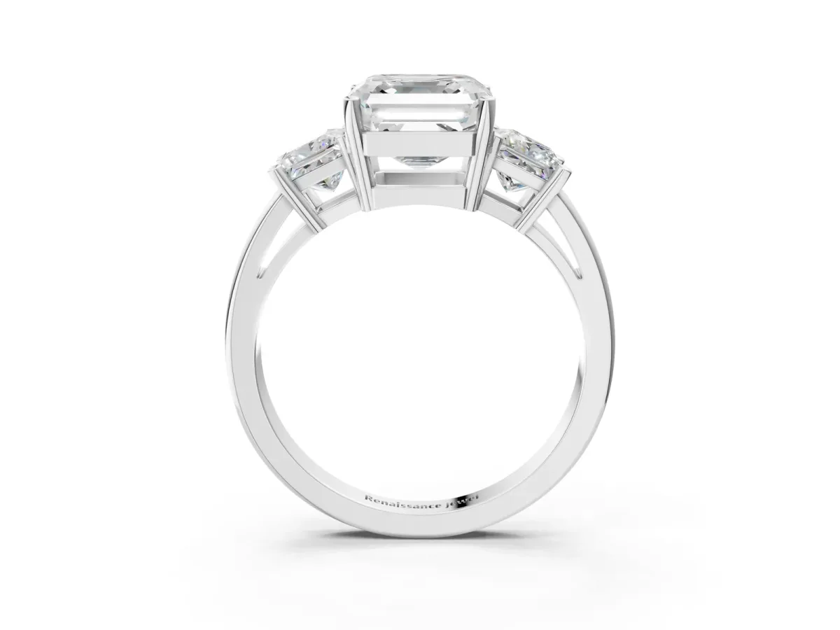Three-Stone Asscher Cut Cut Solitaire Ring with Prong Setting Platinum
