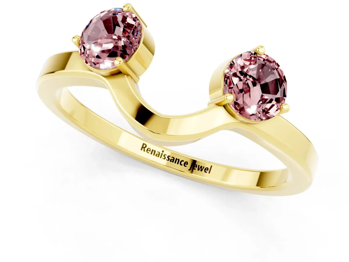 Dual Round Morganite Open Band Ring with Prong Setting Yellow gold