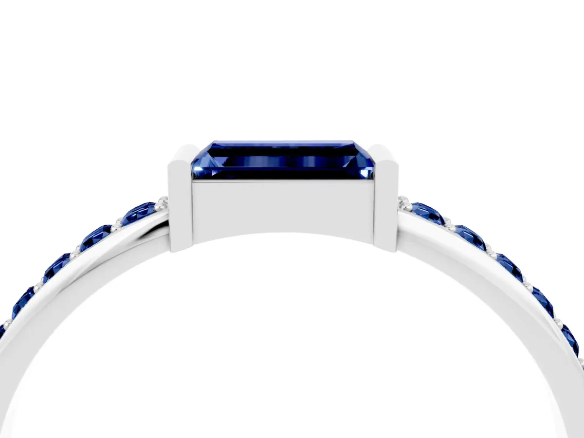 Baguette Blue Sapphire Pavé Band with Bar Setting White gold