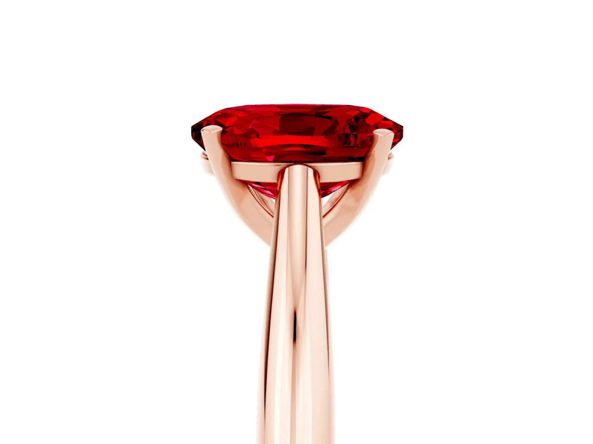 Oval Cut Ruby Solitaire Engagement Ring with Cathedral Setting and Four-Prong Mount Rose gold